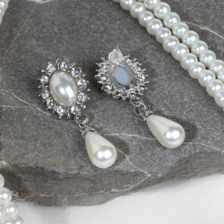 Set 2 objects: earrings, Antoinette necklace, white color in silver, 40 cm-1