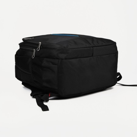 Male backpack, Marat, 3 lightning departments, 3 external pockets, black/blue color-4