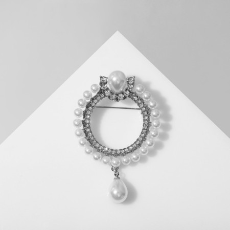 Brooch "Ring Pearl" with a suspension, white color in silver-2