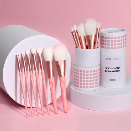 A set of makeup brushes "Makeup", 7 items, in a tube, pink color-2
