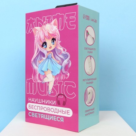 Headphones luminous ears, wireless "anime", lilac w-02-7
