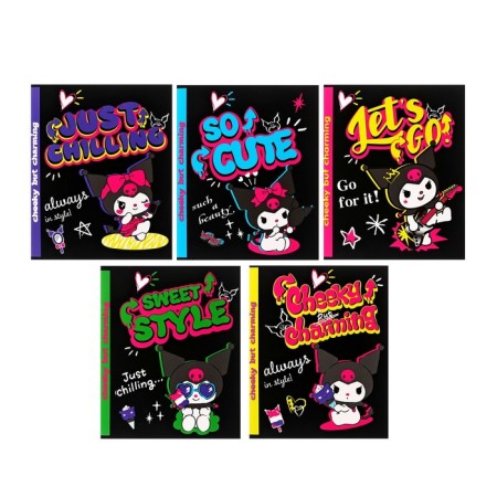 Notebook of 48 sheets in the Kuromi cage, cardboard cover, Soft-Touch lamination, whiteness 92%, block 60 g/m2, mix
