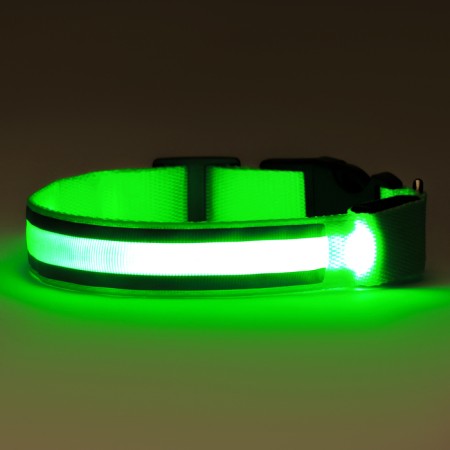 Collar with backlighting double strip size m, Osh 40-48 x 2.5 cm, 3 glow modes Green-8