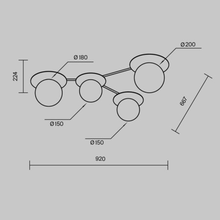 Ceiling light MayToni Mod291CL-04BS, E14, 4x40 W, 920x667x224 mm, brass-4