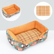 Animal bed lynch + rattan rug, 45 x 30 x 15 cm, beige-gray