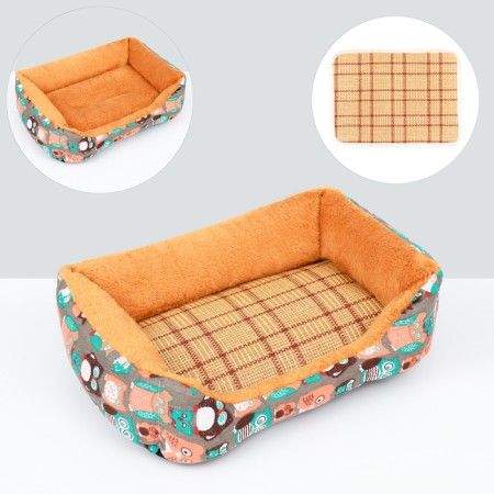 Animal bed lynch + rattan rug, 45 x 30 x 15 cm, beige-gray