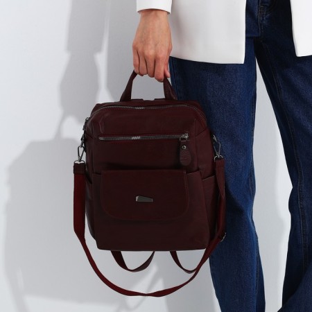 Women's backpack made of artificial leather with lightning, 2 pockets, burgundy color-7