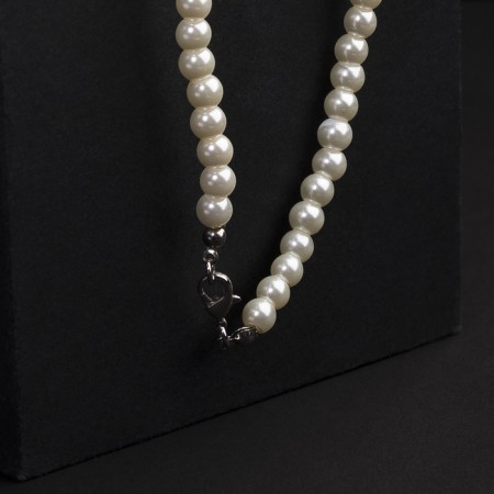Pearl beads "Bride" with rhinestones, ball No. 10,12, milk color, l = 45 cm-6