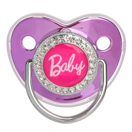 Set: Nipple - Orthodontic dummy with a holder, Baby, with a cap, from 6 months.., pink/silver, rhinestones-1
