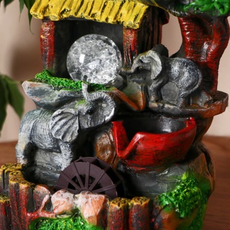 Fountain "Elephant under the Palma near the Stone Wall" 16x13x22 cm (with backlight)-1