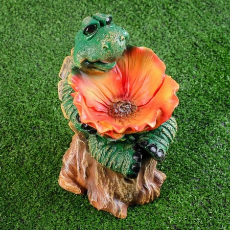 Garden Figure-Pillet for Birds "Green Turtle on A stump" from polystone, 29cm, average-3