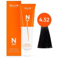 Cream-color hair Permanent Ollin Professional N-Joy, tone 4/52, brown-up makhagon-violet, 100 ml