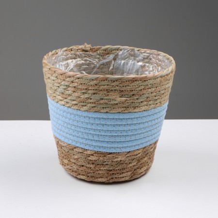 Kashpo wicker "Namibia", 21.5x21.5x18.8 cm, natural, blue-1