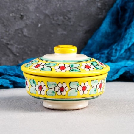 Sugar of Rishtan ceramics "Flowers", 250 ml, yellow