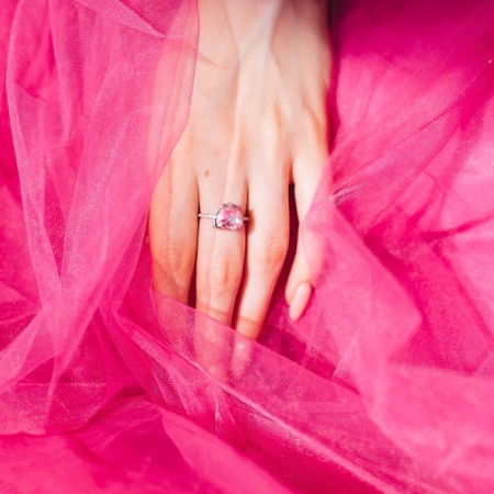Ring "Jewel" heart, pink color in silver, size 17-2