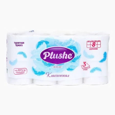 Plushe Deluxe Light "Classic" toilet paper, 3 layers, 8 rolls-1
