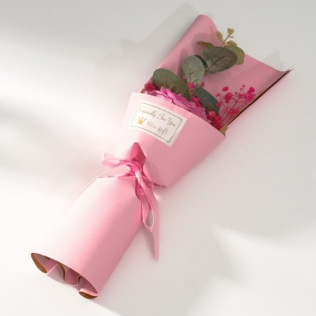 Bouquet of soap petals "Rose and eucalyptus" Pink 7.5x11x34.5 cm-3