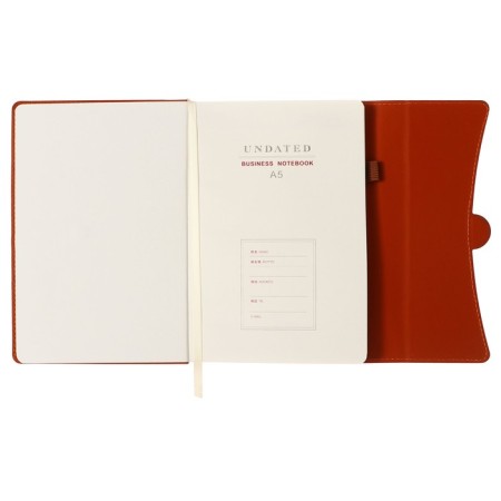 Organizer on the rings of A6+, 80 sheets, leatherette, with a valve, a line, with a handle, in a gift box, brown-4