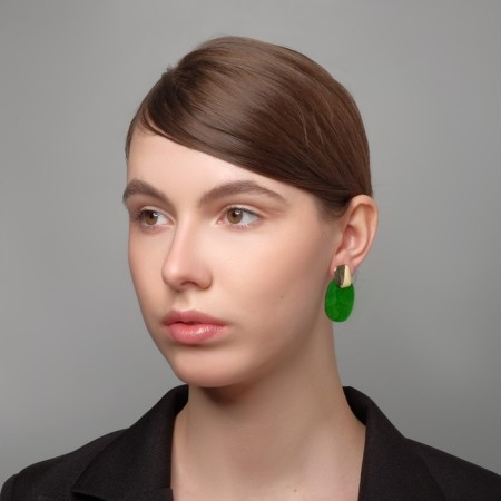 Earrings Assorted Tanzania Purvapers Ovals, green color in gold-4