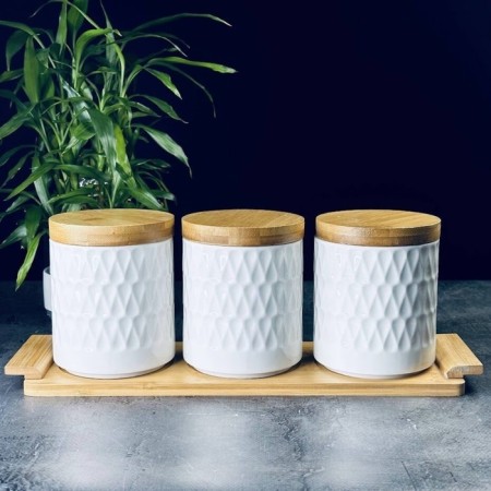 A set of cans with spoons Lenardi Bamboo, on a stand, 3 pcs