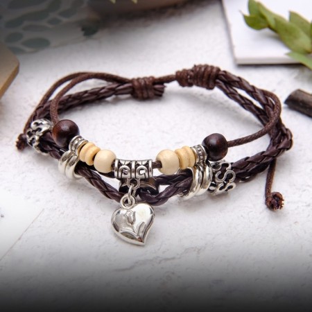 Bracelet Skin "Interpretation" with a suspension, heart, brown color, D = 8 cm-3