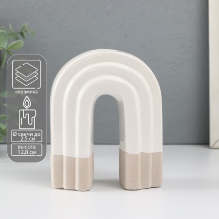 Ceramics candlestick for 1 candle "Scar" sand-white 10.2x6x12.8 cm-1