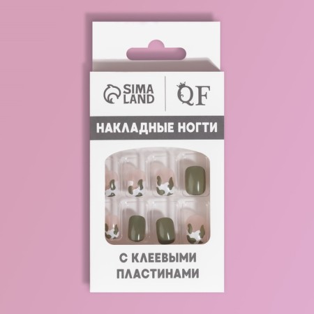 Hakki overhead nails, 12 pcs, with glue plates, soft square shape, green/white color-10