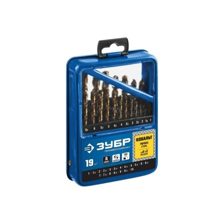 Set of drill on metal bison, p6m5k5, cylindrical shank, 1-10 mm, 19 pcs, class a, case 96004-1