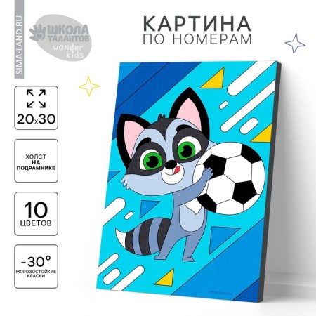 Picture on numbers for children "Sports raccoon", 20 x 30 cm