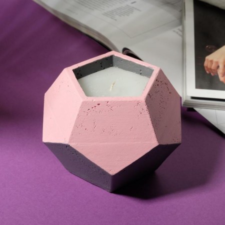 Candle in the candlestick "Pink and Gray", 12 x 8.5 cm