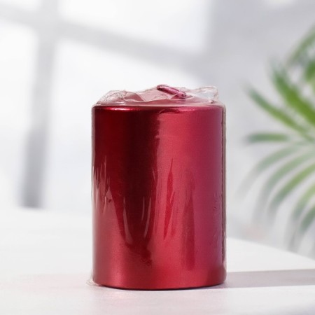 Candle - paraffin, varnished, red metallic cylinder, 5.6 × 8 cm-1