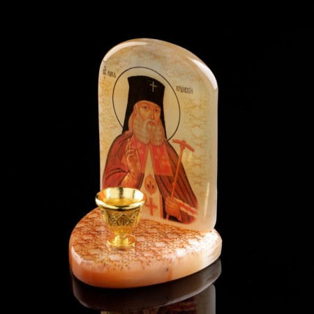 The icon "Holy Luke", with a candlestick, selenite