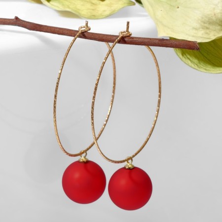 Earrings Assorted "Snowball" in the ring, the color is red in gold-1