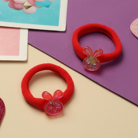 Hair elastic band "Pupsenok" (set 2 pcs) Bunny, 4 cm, red-1