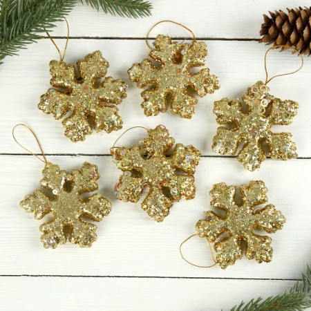 Christmas tree decoration "Snowflake volumetric" (set 6 pcs) D-7 cm, gold