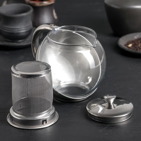 Glass teapot with metallic sieve "metallic", 500 ml-1
