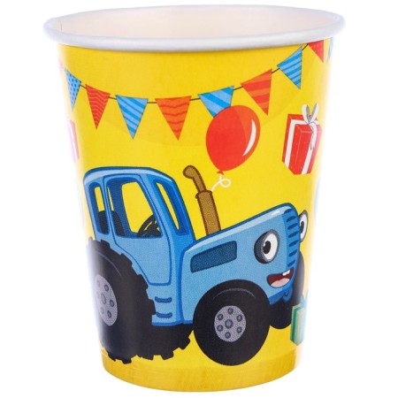 Paper glass "Happy Birthday!", 250 ml, blue tractor-1