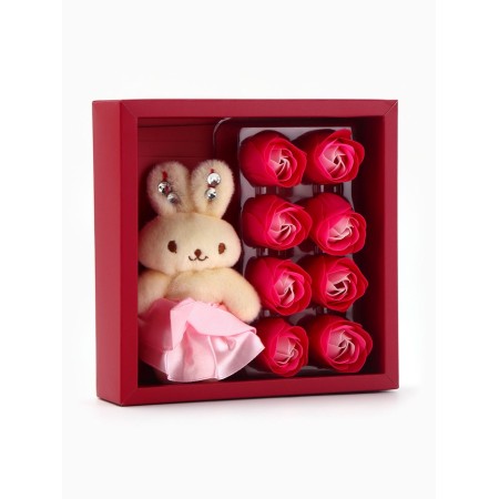 A set of soap roses in a box is 8 pieces, pink-white with a bunny