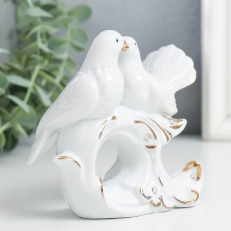 Souvenir ceramics "pigeons snow -white" rhinestones 9.5x11x4.2 cm-1