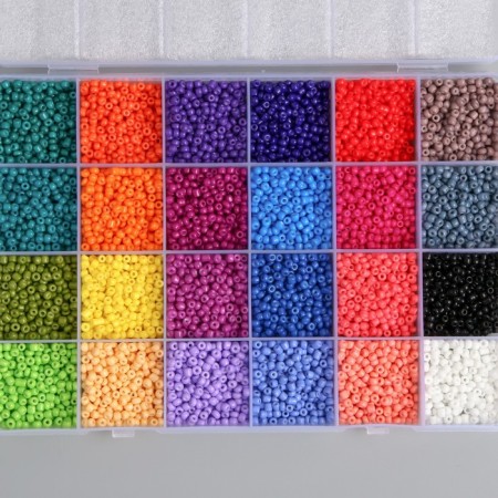 Glass 8/0 (3 mm) in the box "Bright" 24 colors x 15 g 19x13x2.1 cm-1