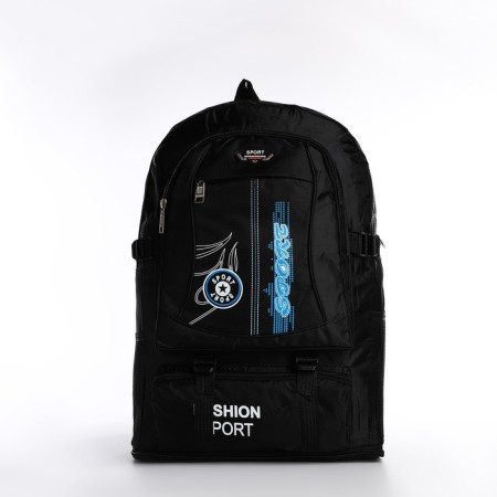 A backpack with a lightning with an increase, 55l, 5 external pockets, black color