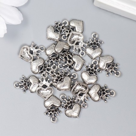 Decor Metal for creativity "Heart with the Crown" silver (B72286) 1.6x1 cm-2