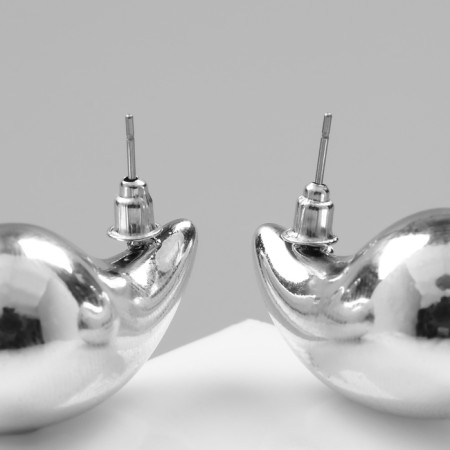 Earrings plastic "drop" large, silver color-2