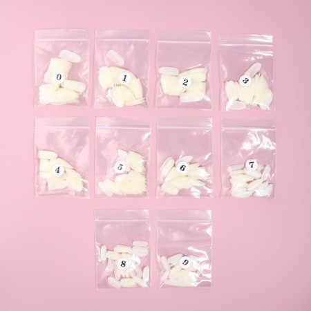 Tips for nail extension, 500 pcs, oval shape, in a bag, 10 sizes, milk color-4