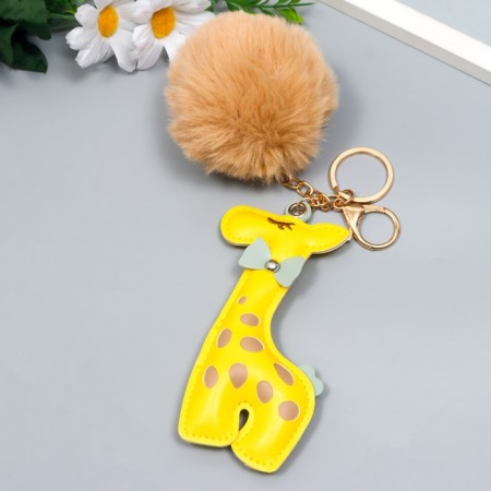Fluffy on a ring with a carbine "Giraffe with beige pompon" d = 8 cm-1