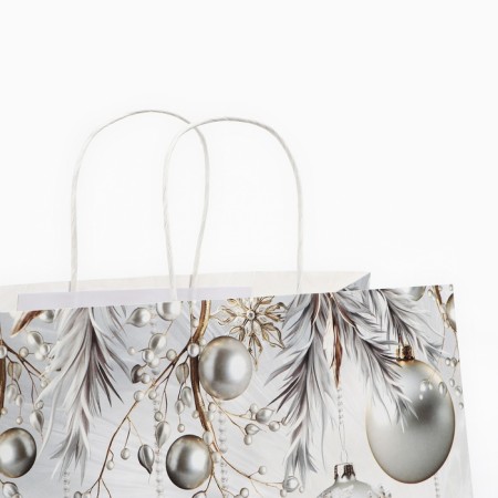 Gift package "New Year's balls", white craft, 32 x 28 x 15 cm, New Year-5