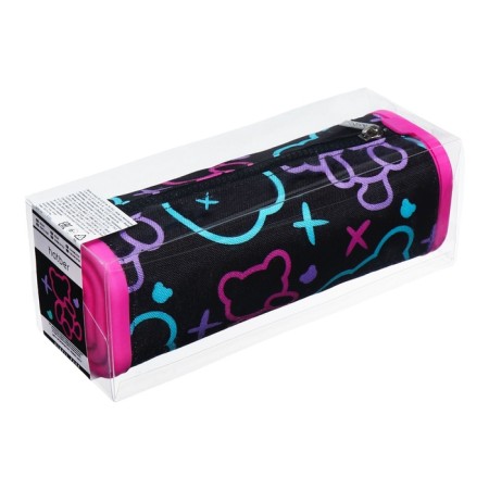 Penal soft, 1 compartment, quadro, 70 x 200 mm, Hatber "My bear" silicone+textiles, black/pink npn_72254-4