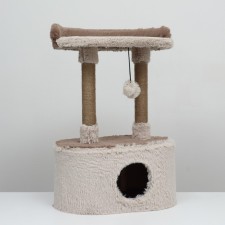 House for cats with a claw, with an oval shelf, 54 x 34 x 80 cm, brown