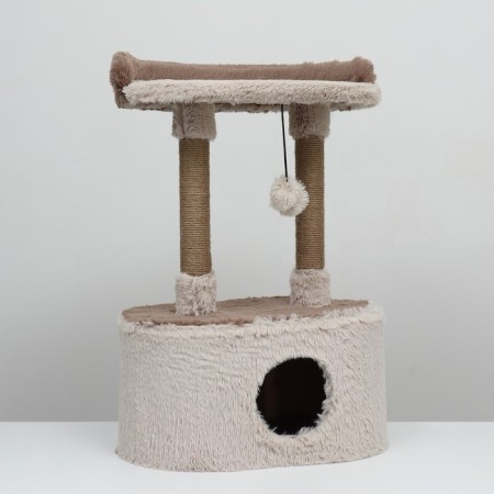House for cats with a claw, with an oval shelf, 54 x 34 x 80 cm, brown