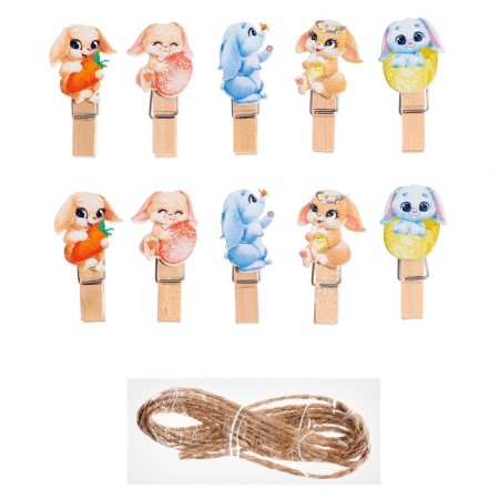 Decorative clothespins "Lovely bunnies" set 10 pcs., 1.5 × 12 × 14 cm-1